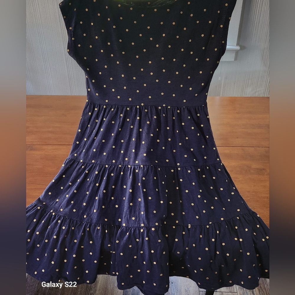 Boden Dress Navy Blue W Gold Polka Dots Jersey The Romaine 2P Preppy Classic - Picture 3 of 7